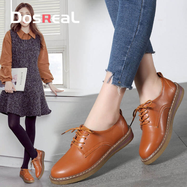 DOSREAL Oxfords for Women Shoes On Sale Korean Leather Lace Up Casual ...