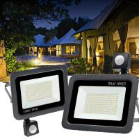 โคมไฟติดผนังน้ำท่วมไฟ PIR Motion Sensor Led Floodlight กันน้ำสปอตไลท์กลางแจ้ง10W 30W 50W 100W น้ำท่วมไฟถนน