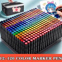 12 -120 Colored Oily Marker Pen Double Head Set Art Paint Manga Brush for Girls Children Office School Supplies Stationery Gift