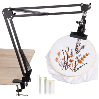 Adjustable Metal Embroidery Hoop Stand, Folding Embroidery Hoop Holder and 16 Pieces Embroidery Needles