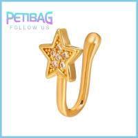 PETIBAG เซอร์คอน ที่ปิดจมูก เครื่องประดับอัญมณีอัญมณี แผ่นชุบทอง แหวนเจาะจมูกปลอม แฟชั่นสำหรับผู้หญิง ทองแดงทองแดง แหวนจมูกแบบหนีบ สำหรับผู้หญิง