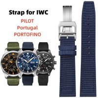 สายนาฬิกาผ้าใบไนลอน20มม. 21มม. 22มม. สำหรับ IWC นักบินโปรตุเกสสายนาฬิกาแบบผ้าพับหัวเข็มขัดเข็มขัดหนังวัว