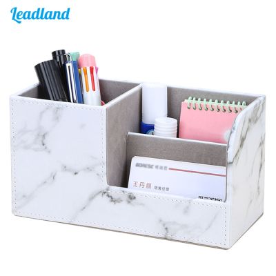 【CW】◄  New Marble Small Stationery Holder Leather Desk Organizer Cell Name Card Office Storage