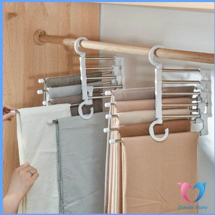 dovin-สแตนเลส-ที่เก็บของในตู้เสื้อผ้า-ที่แขวนกางเกง-foldable-stretch-pants-rack