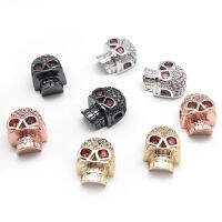 2Pcsคริสตัลย้อนยุคCharms Skullหัวลูกปัดทองแดงสีสำหรับสร้อยข้อมือCharmลูกปัดสำหรับกำไลDIYเครื่องประดับทำเครื่องเพชร