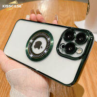 KISSCASE ที่ห้อยเพชรใสตกแต่งชุบโลหะอย่างหรูหรา,เคสโทรศัพท์ฝังสำหรับ Iphone 11 12 13 14 Pro Max Plus Xr Max Xr X เคสมีรูโลโก้13Promax เคสแม่เหล็ก12pro ฝาครอบกันกระแทก