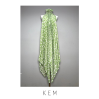 Kemissara Ruffle neck open back dress Mint Floral  เดรสพลีตผู้หญิงผ้าพริ้วสบาย เดรสปล่อยสบาย