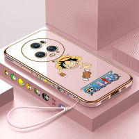 เคสเคสสำหรับ Honor พร้อม Magic5โปร (ฟรีสายคล้อง) ลายการ์ตูนอนิเมะลูฟี่ขอบสี่เหลี่ยมเคสโทรศัพท์ชุบเคลือบผิวสุดหรูเคสโทรศัพท์นิ่ม