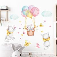 Cartoon Balloon Cats Wall Stickers for Boys Children Bedroom Kids Room Wall Decor Removable PVC DIY Wall Decals Home Decoration Stickers