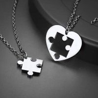 New Design Love Puzzle Couple Necklace Hip Hop Punk Heart Shape Couple Stitching Necklace for Women Friendship Jewelry 2 PCS/Set