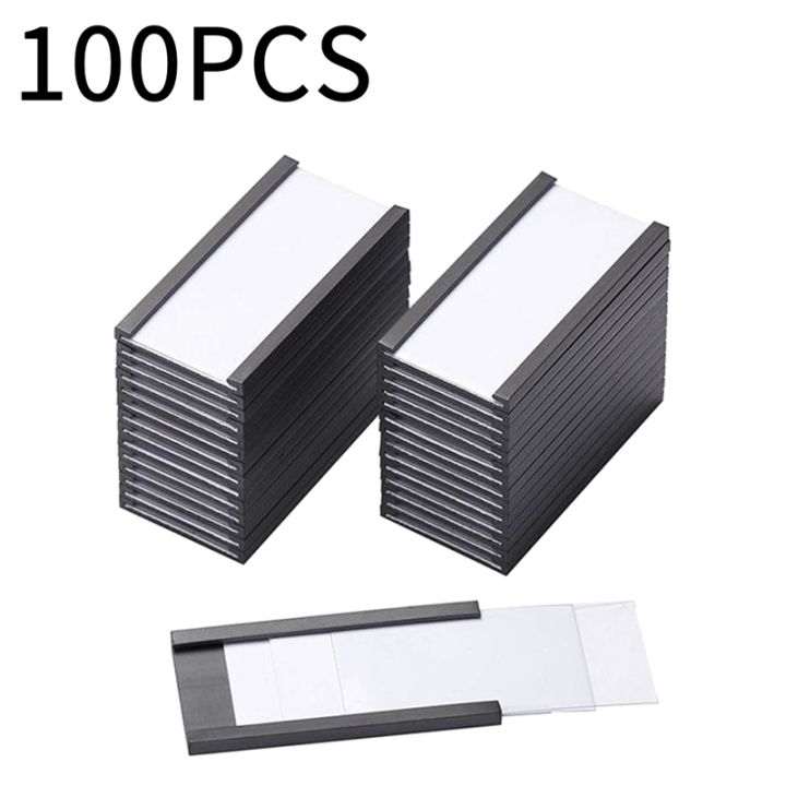 100pcs-magnetic-label-holders-with-magnetic-data-card-holders-with-clear-plastic-protectors-for-metal-shelf-1-x-2inch