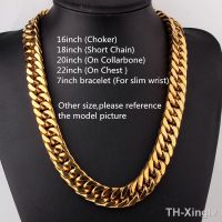 【hot】✜◕✟  Heavy Boys Mens 10/12/14/17/19mm Gold Tone/Silver Color Curb Cuban Chain Necklace Choker Jewelry 7-40inch