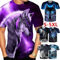 Men Cool 3D Wolfs เสื้อยืดพิมพ์ลายกราฟิกแขนสั้น Casual O-Neck Tee Tops