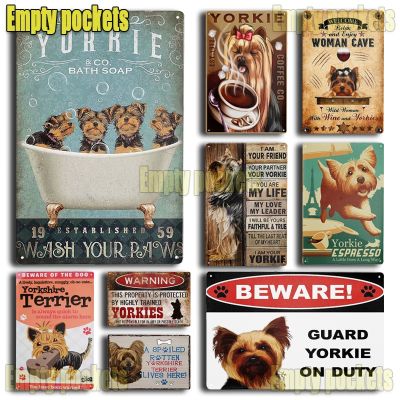 Yorkie Terrier Vintage Metal Tin Sign Plates for Bathroom Toilet Coffee Laundry Farmhouse Home Room Kithchen Wall Art Decor