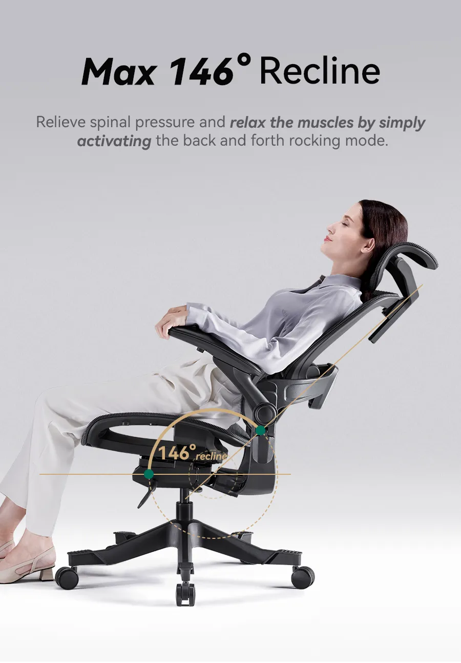H1 Classic V3 Ergonomic Office Chair Relieve spinal pressure and relax the muscles by simply activating the back and forth rocking mode.