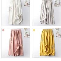 COD SDFERTGRTYTYUYU ☻ L O T U S ☻ Plus Size Cullotes Pant Women Embroidery Wide Leg Vintage Style LFB0193