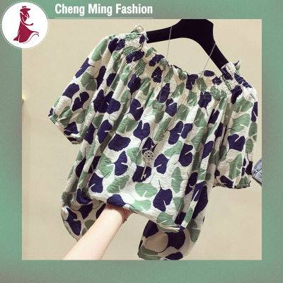Cheng Ming เสื้อเชิ๊ตผู้หญิงผ้าชีฟองพิมพ์ลายดอกไม้,เสื้อเสื้อแขนสั้นเสื้อลำลองฤดูร้อน