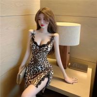 Night sexy underwear sexy leopard suspender nightdress passion seduction lace bow night suit bed flirtation BE6H