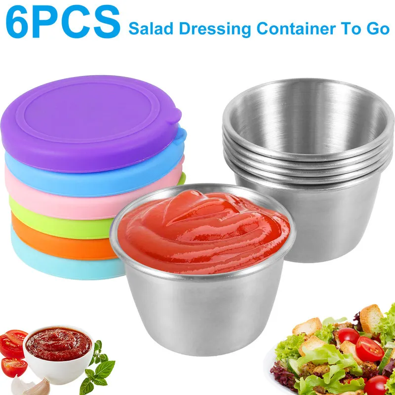 6pcs Reusable Sauce Cups Salad Dressing Container Condiment