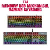 คีย์บอร์ดแบบกลไก T18 87-คีย์ RGB เรืองแสงคีย์บอร์ดพร้อมสายยูเอสบีกันน้ำสาดรองรับแสงแกนสีเขียวแบ็คไลท์ J13คีย์บอร์ดเกม