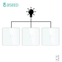 Bseed 1Gang 2way/3way Touch Switch 3Packs Light Switch White Black Golden Crystal Class Panel EU Wall Switches Waterproof Switch