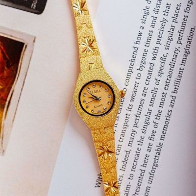 2021ใหม่นาฬิกาทอง24K นาฬิกาผู้หญิงกันน้ำแฟชั่นนาฬิกาทองไร้ของขวัญสำหรับแฟนสาวหรูหราสง่างาม