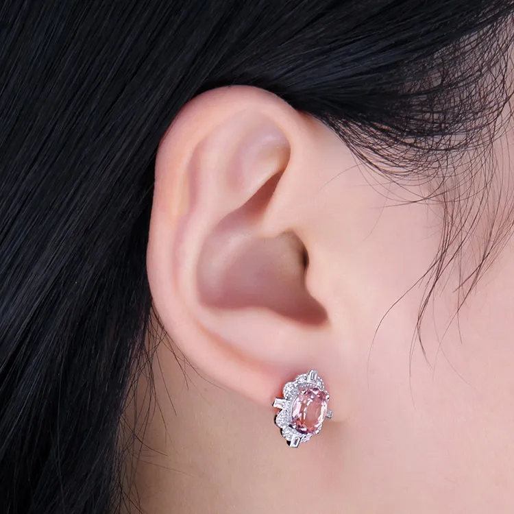 925 Sterling Silver Prong Set Natural Morganite Stud Push Back Earrings For  Gift