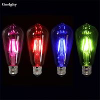 1pcs Pink Blue Green Red Color ST64 4W Led Filament Light COB Edison Retro BulbsHalloween Room Decor Ampoule Lampara 220V Led