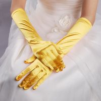 ☬▩▽ Bridal Wedding Gloves Full Finger Satin Opera Gloves Colorful Banquet Dress Fancy Party Gloves