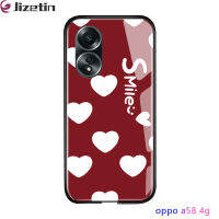 Jizetin OPPO A58 4G เคสกระจกนิรภัยขอบนิ่มลายจุดหัวใจรูปรอยยิ้มสำหรับเด็กผู้หญิงแฟชั่น