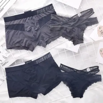 Printed New Style Ice Silk Couple Underwear Sexy Men's Boxer & Women  Panties Lover's Panty 2 Pieces Set for Boyfriend Girlfriend