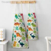 ☌ Cute Cartoon Dinosaur Aprons for Women Children Kitchen Apron Linen Soft Fabric Adults Children Bib Baking Accessories Delantal