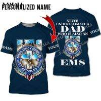 （Childrens adult size, in stock）Emergency Medical Service EMS 3D Printed Slim T-Shirt Tops Tees Men Short Sleeve Casual Milk Fiber Round Neck Breathable（can Customizable）