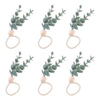 6 Pieces Eucalyptus Napkin Rings Handmade Wooden Beads Home Decor Faux Greenery Napkin Holders for Weddings,Party,Etc