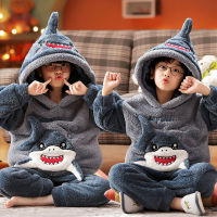 Winter Thicken Pajamas Sets For Children Hooded Sleepwear Teens Girls Animal Pijamas Cartoon Bear Pyjama Coral Warm Home Clothes