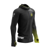 Compressport เสื้อฮู้ดแขนยาว 3D Thermo Seamless Hoodie Zip - SwimBikeRun 2023 BLACK / EVENING PRIMROSE / WHITE สีดำ