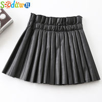 Sodawn Girls Skirts Childrens Clothing Kids Pleated Skirt For 3-7Y Casual Solid PU Leather Baby Girl Skirts