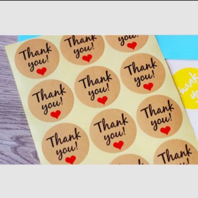 สติ๊กเกอร์ สติ๊กเกอร์ติดถุงขนม sticker ลาย Thank you หัวใจ ❤️ สีน้ำตาล 12ดวง/แผ่น