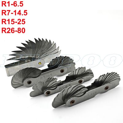 4pcs Radius Gauges Stainless Steel R1-6.5/R7-14.5/R15-25/R26-80mm Concave Convex arc Silver Tone Measuring Tools