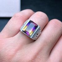 Natural Ametrine Mens Ring Atmospheric 925 Silver Hollow Court Style