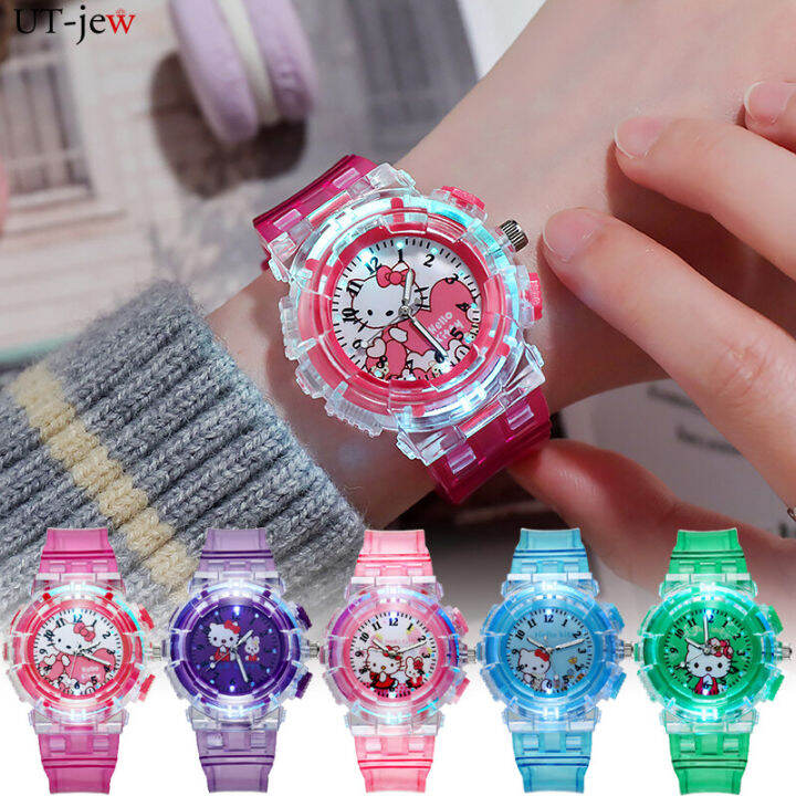 Hello Kitty Watch for Kids Girls Transparent Luminous Digital Watch