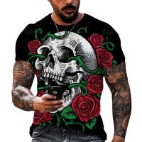 2023Fashion Summer Men Street Skull Head 3D Printing T-Shirt Unisex Clothes Plus Size Comfortable Round Neck Short Sleeve Male Top