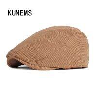 KUNEMS หมวกนิวส์บอยผ้าลูกฟูกสำหรับวินเทจผู้ชายหมวกเบเร่ต์หมวกเด็กใส่ได้ทั้งชายและหญิงแฟชั่นหมวกแบนลำลองสำหรับคุณพ่อ