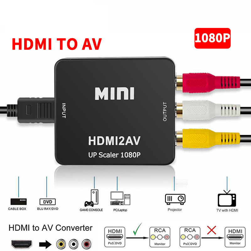 AV to HDMI Video Converter RCA/CVBS zu HDMI Konverter Adapter Mini AV2HDMI 1080P 