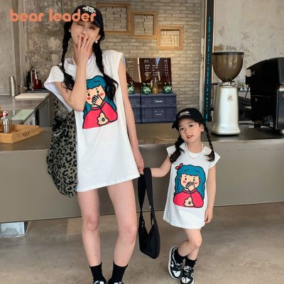 Bear Leader 2023ฤดูร้อนพ่อแม่-เสื้อลำลองเด็กสาวพิมพ์ลายเสื้อยืดทันสมัยเสื้อยืดลูกสาวแม่ฉบับภาษาเกาหลีกระโปรงเสื้อผ้าเด็กผู้หญิง
