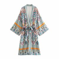 2021VUWWYV Za 2021 Print Kimono Woman Summer Long Elegant Blouses Women Fashion Wide Sleeve Top Female Casual Cardigan Woman Kimonos