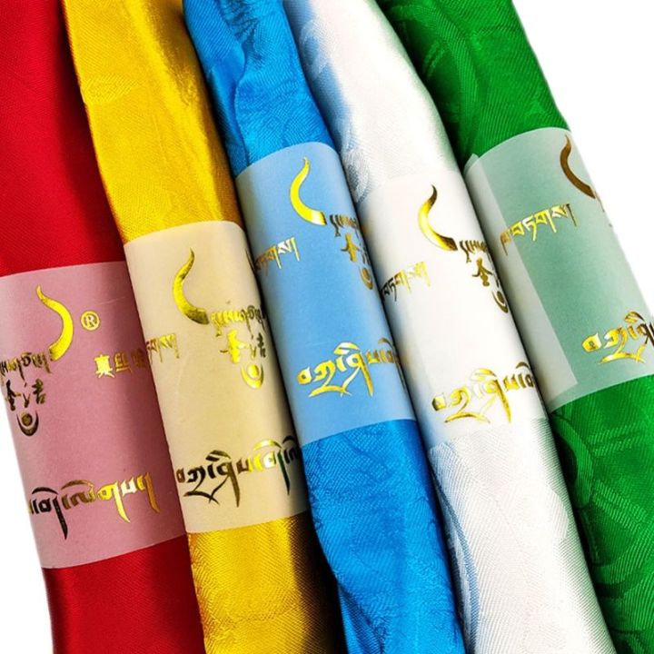 silk-hada-แปดสัญลักษณ์มงคลห้าสีเครื่องประดับทิเบตมองโกเลียสีเหลืองสีขาวสีฟ้าประสิทธิภาพ3-m-ยาว