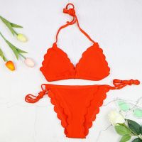 hotx 【cw】 girl bikinis set bikini swimwear women swimsuit wire free swimming red orange light green shell edge halter pad hot new