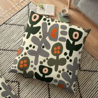 แฟชั่น Marimekko น่ารักสวนดอกไม้เดนมาร์กในสีเขียวสีเทาและสีส้มแบบโยนหมอนครอบคลุมกำมะหยี่หมอนครอบคลุมตารางหมอนครอบคลุมเบาะครอบคลุมโซฟาตกแต่งบ้าน