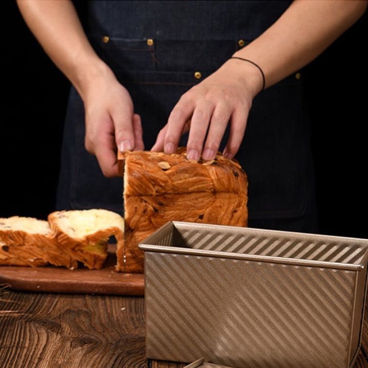 พิมพ์อบขนมปังปอนด์-พิมพ์อบขนมปังแถว-ฝาปิด-รุ่นหนาอย่างดี-สีทองเคลือบ-non-stick-ขนาด-450g